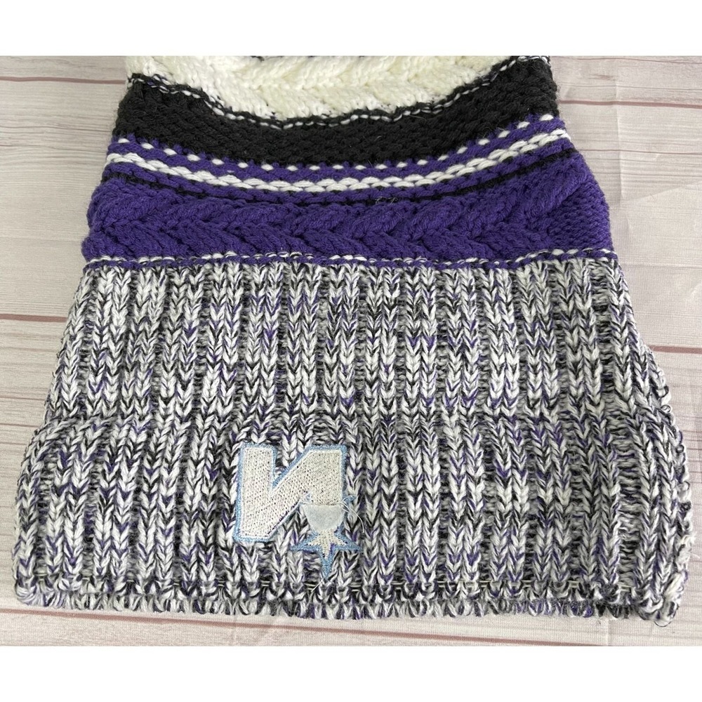 Sports Tek Womens Purple/White Cable Knit Beanie Hat One Size Fits Most - Picture 2 of 6